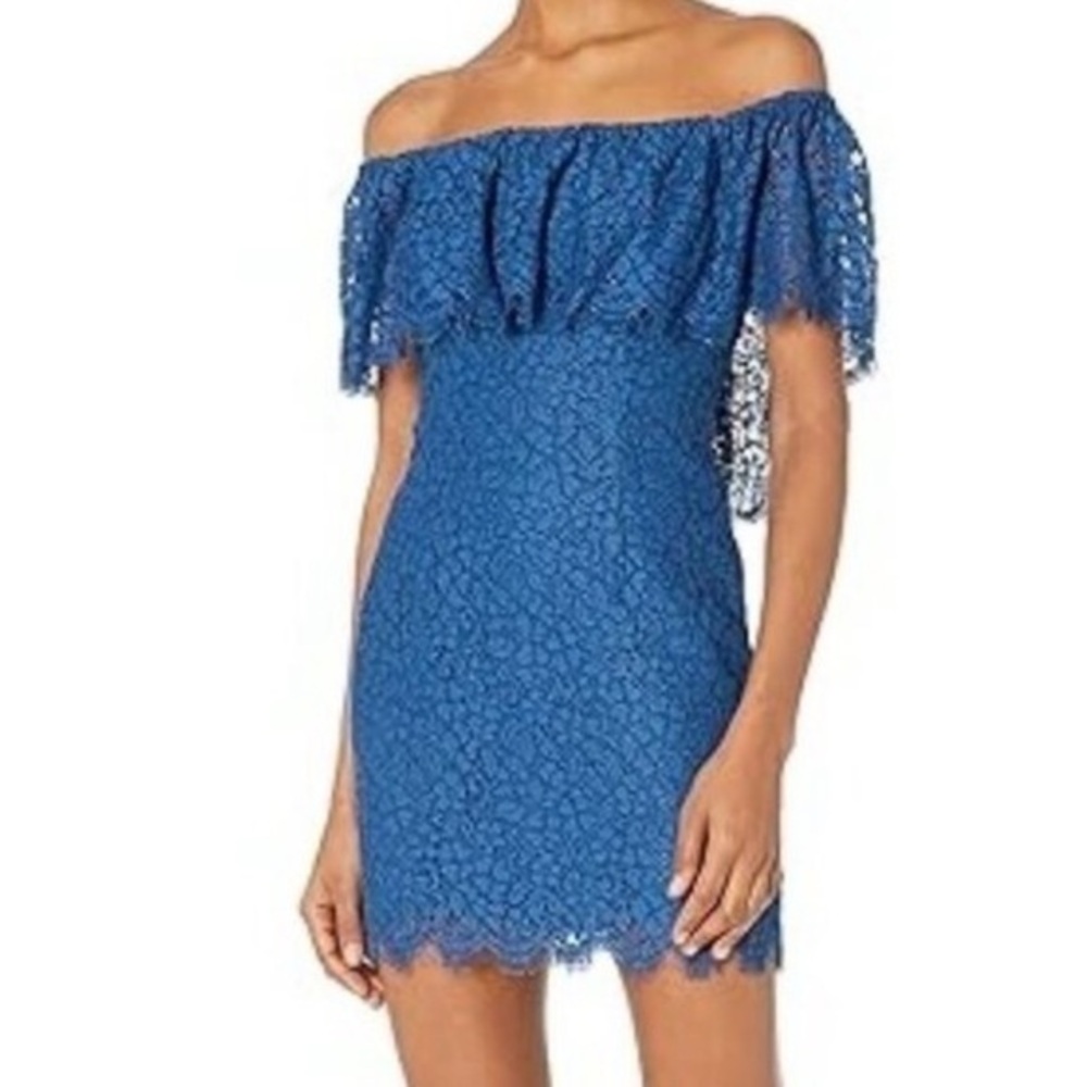 Blue Lace Off-Shoulder Dress